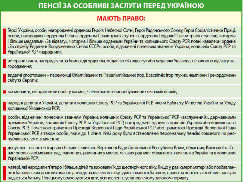 Pensiyi za osoblyvi zaslugy pered Ukrayinoyu