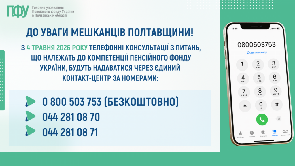 27 Kontakt tsentry z 04.05.26 1024x576 - До уваги мешканців Полтавщини! З 4 травня 2026 року телефонні консультації з питань, що належать до компетенції Пенсійного фонду України, будуть надаватися через єдиний Контакт-центр