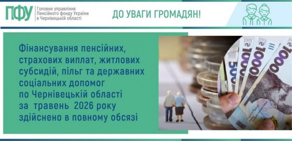 finansuvannya za traven 1024x493 - Фінансування пенсійних, страхових виплат, житлових субсидій, пільг та державних соціальних допомог по Чернівецькій області у травні 2026 року здійснено в повному обсязі